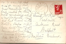 Norway & Marcofilia, Videsaeter, Hotel Videseter Mot Stryn, Belfast Northem Ireland 1932 (10595) - Storia Postale