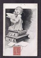 CPA Illustrateur F. GAREIS Enfant Aux Grosses Lunettes Sur Pile De Livres - Gareis, F.