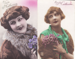 Delcampe - Ste Catherine, 2 Cartes, Jolie Femme, Violettes,  2 Scans - St. Catherine