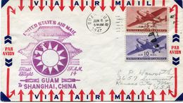 ETATS-UNIS LETTRE PAR AVION AVEC CACHET LILAS ILLUSTRE "UNITED STATES....FIRST FLIGHT GUAM TO SHANGHAI,CHINA" .......... - 2c. 1941-1960 Cartas
