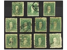 21 ° ARGENTINA. Kn.21 (11). <B>10 Ctvos.</B> Verde. Conjunto De 11 Sellos, Diversos Tonos De Color Y Matasellos. - Autres & Non Classés