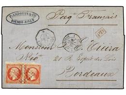 33 ARGENTINA. 1867. BUENOS AIRES A FRANCIA. Circulada Con Dos Sellos Franceses De <B>80 Cts.</B> Rosa, Mat. <B>ANCLA</B> - Autres & Non Classés