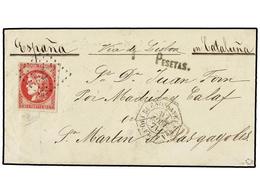 38 ARGENTINA. 1871. BUENOS AIRES A ESPAÑA. Circulada Con Sello Francés De <B>80 Cts.</B> Rosa Carmín, Mat. <B>ancla</B>  - Autres & Non Classés