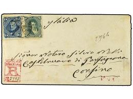 46 ARGENTINA. 1881. Registered Envelope To Castelnuovo, Italy Franked Rouletted <B>16c. + 24c</B> Tied By <B>Buenos Aire - Autres & Non Classés