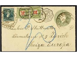 58 ARGENTINA. 1899 (March 20th). <B>4 C.</B> Grey Stationery Letter-card Used From BUENOS AIRES To ZURICH, Up-rated With - Autres & Non Classés