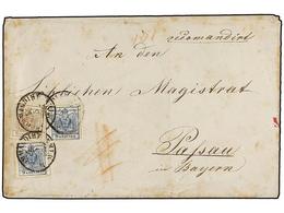 84 AUSTRIA. Mi.4Y, 5Y. 1857 (March 4). Registered Cover From VIENNA To PASSAU (Bavaria) Franked On Obverse With 1850-54  - Sonstige & Ohne Zuordnung