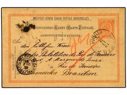 118 AUSTRIA. 1891. <B>5 Kr.</B> Rose Postal Stationery Card Used To BRAZIL Cancelled By <B>PRAG</B> Cds Of Despatch With - Other & Unclassified