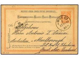 119 AUSTRIA. 1892. <B>5 Kr.+ 5 Kr.</B> Rose Postal Stationery Reply Cards Sent To NEW ZEALAND And Cancelled By <B>VIENNA - Other & Unclassified