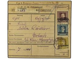 126 AUSTRIA. 1918. Parcel Card Franked By <B>7 C. On 6 H.</B> Violet, <B>43 C. On 40 C. </B>olive (perf 11½), <B>85 C. O - Other & Unclassified
