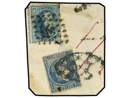 143 BELGICA. Fragmento Con Franqueo De Bélgica De <B>20 Cts.</B> Azul (defecto) Y Sello De Antillas De <B>1/2 Real</B> A - Andere & Zonder Classificatie