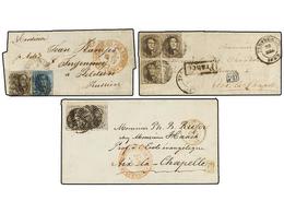 155 BELGICA. 1852-57. FIVE Covers To GERMANY. <B>10 + 10 Cts.</B>, <B>20 Cts.</B>, <B>10 + 10 + 10 Cts.</B>, <B>10 + 20  - Andere & Zonder Classificatie