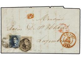 157 BELGICA. Of.7, 8. 1853. LOUVAIN To LUXEMBOURG. Entire Letter Franked With <B>10 Cts.</B> Brown And <B>20 Cts.</B> Bl - Andere & Zonder Classificatie