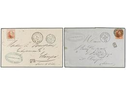 165 BELGICA. Of.8 (2). 1864-65. TWO Covers To FRANCE With <B>40 Cts.</B> Red Franking. - Autres & Non Classés