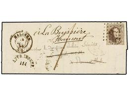 166 BELGICA. Of.14. 1865. MALINES To BRUXELLES. Entire Letter Franked With <B>10 Cts.</B> Brown Stamp. <B>AFF. INSUFF.</ - Other & Unclassified
