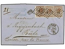 167 BELGICA. Of.19 (3). 1865. ANVERS To BALE (Switzerland). Folded Letter Franked With Three <B>30 Cts.</B> Brown, Tied  - Other & Unclassified