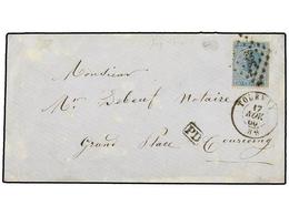 168 BELGICA. Of.18. 1866. TOURNAY To TOURCOING (France). Envelope Franked With <B>20 Cts.</B> Blue Stamp, Arrival On Rev - Sonstige & Ohne Zuordnung