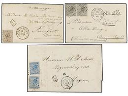 173 BELGICA. 1866-69. SEVEN Covers To GERMANY With <B>10 + 10 Cts, 20 Cts.</B> (2), <B>20 + 20 Cts.</B> (3) And <B>30 Ct - Other & Unclassified