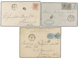 180 BELGICA. 1867-71. THREE Covers To ITALY With <B>20+20 Cts., 40 Cts.</B> And <B>10+20 Cts.</B> Frankings. Very Fine. - Other & Unclassified