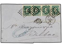 192 BELGICA. Of.30 (4). 1872. ANVERS To BILBAO (Spain). Folded Letter Franked With A Strip Of Four <B>10 Cts.</B> Geen S - Other & Unclassified