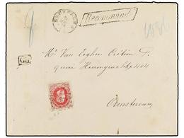 194 BELGICA. Of.34. 1872. BRUXELLES To HOLLAND. Envelope Franked With <B>40 Cts.</B> Rose Stamp. <B>RECOMMANDE</B> Mark. - Other & Unclassified