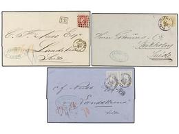 195 BELGICA. 1872-74. THREE Covers To SWEDEN With <B>25 Cts., 20+20 Cts.</B> And <B>40 Cts.</B> Frankings. - Other & Unclassified