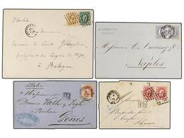 196 BELGICA. 1872-74. FOUR Covers To ITALY With <B>10+30 Cts., 20+20 Cts., 40 Cts.</B> And <B>40+40 Cts.</B> Franking. - Otros & Sin Clasificación