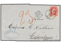 198 BELGICA. Of.34. 1873. ANVERS To DENMARK. Entire Letter Franked With <B>40 Cts.</B> Rose Stamp. Arrival Cds. On Rever - Other & Unclassified