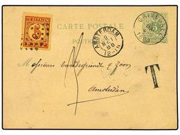 232 BELGICA. 1886. Belgian <B>5 C.</B> Grey Green Stationery Card Used To AMSTERDAM And Taxed On Arrival With 1870 Posta - Sonstige & Ohne Zuordnung