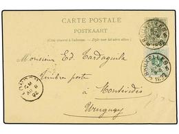 243 BELGICA. Of.45. BRUXELLES To MONTEVIDEO (Uruguay). <B>5 Cts.</B> Green Postal Stationery Card Uprated With <B>5 Cts. - Sonstige & Ohne Zuordnung