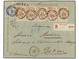 250 BELGICA. Of.57 (5), 60. 1893. BRUXELLES To SWITZERLAND. Envelope Franked With Five <B>10 Cts.</B> Red-brown And <B>2 - Sonstige & Ohne Zuordnung