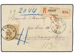 270 BELGICA. Of.62. 1898. FURNES To CHEPEN (Perú). Envelope Franked With <B>50 Cts.</B> Ocre, Sent Registered. <B>London - Otros & Sin Clasificación