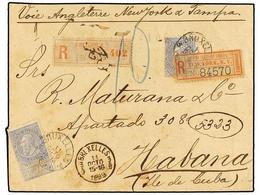 278 BELGICA. Of.60 (2). 1899. BRUXELLES To HABANA (Cuba). Envelope Franked With Two <B>25 Cts.</B> Blue Stamps, Sent Reg - Other & Unclassified