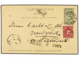 280 BELGICA. 1899. BRUXELLES To NEW YORK. <B>5 Cts.</B> Green Postal Stationery Card Taxed On Arrival With USA <B>2 Cts. - Other & Unclassified