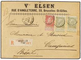 283 BELGICA. Of.58, 59 (2). 1900. BRUXELLES To CAMPINAS (Brazil). Envelope Franked With <B>10 Cts.</B> Red And Two <B>20 - Otros & Sin Clasificación