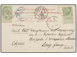 291 BELGICA. Of.56 (2). 1902. BLANKLABERCHE To LANG-LANG (China). Postcard Franked With Two <B>5 Cts.</B> Green Stamps. - Other & Unclassified