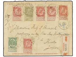 294 BELGICA. Of.56, 58 (4), 59. 1903. TONGRES To KIOTO (Japan). <B>10 Cts.</B> Red Postal Stationery Envelope Uprated Wi - Otros & Sin Clasificación