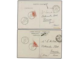 309 BELGICA. 1909. 2 Tarjetas Postales Circuladas A TAMISE Tasadas A La Llegada Con Sellos De <B>10 Cts.</B> Rojo Bisect - Sonstige & Ohne Zuordnung