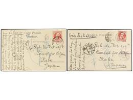 311 BELGICA. Of.74. 1910. TWO Postcards Sent To JAPAN With <B>10 Cts. </B>red Stamp. - Sonstige & Ohne Zuordnung