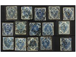 360 ° BOSNIA-HERZEGOVINA. Fe.6 I (27). 1879. <B>10 Kr.</B> Blue. Lot Of 27 Stamps With Diverse Perf. And Very Fine Cance - Sonstige & Ohne Zuordnung