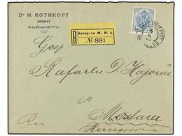 389 BOSNIA-HERZEGOVINA. Mi.26b. 1903. SARAJEVO To MOSTAR. <B>35 H.</B> Ultramarine And Black, Registered Cover, Arrival  - Other & Unclassified