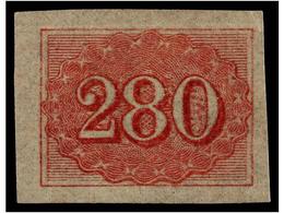 423 (*) BRASIL. Sc.39. 1861. <B>280 Reis</B> Rosa Carmín. <B>ENSAYO DE COLOR</B>. MUY RARO. - Sonstige & Ohne Zuordnung