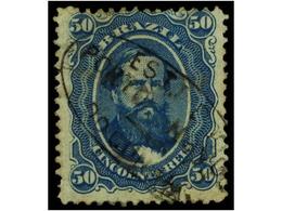 429 ° BRASIL. Sc.56. 1866. <B>50 Reis</B> Azul. Mat. Ovalado <B>EST. DO/PORTO NOVO/DOCUNHA</B> (Meyer 1418). - Otros & Sin Clasificación