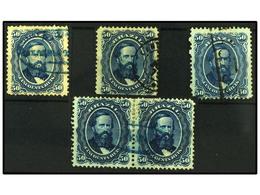 430 ° BRASIL. Sc.56 (5). 1866. <B>50 Reis</B> Azul. 5 Sellos Incluyendo Una Pareja Matasellos Fechadores Lineales Y Oval - Otros & Sin Clasificación