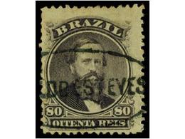 433 ° BRASIL. Sc.57. 1866. <B>80 Reis</B> Lila. Mat. Ovalado <B>EST. DO ESTEVES</B> (Meyer 1297). - Otros & Sin Clasificación