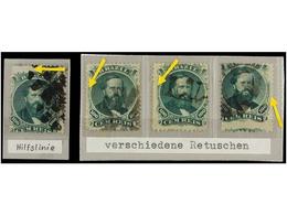 439 ° BRASIL. Sc.58. 1866. <B>100 Reis</B> Verde. 4 Sellos Con Diversos RETOQUES. - Sonstige & Ohne Zuordnung