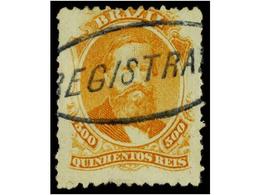 444 ° BRASIL. Sc.60. 1866. <B>500 Reis</B> Naranja. Mat. <B>REGISTRADO</B> <B>dentro De Un óvalo</B>. MAGNÍFICO. - Other & Unclassified