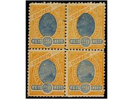 487 **/* BRASIL. Ed.167b (4). 1905. <B>20 Reis</B> Naranja Y Azul<B> </B>filigrana <B>'CORREIO'</B>. Bloque De Cuatro, A - Other & Unclassified