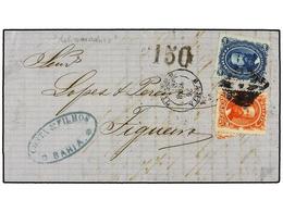 511 BRASIL. Sc.53, 56a. 1868. BAHIA A FIGUEIRA. <B>10 Reis</B> Naranja Y <B>50 Reis</B> Azul (sobre Papel Azulado). Tasa - Sonstige & Ohne Zuordnung