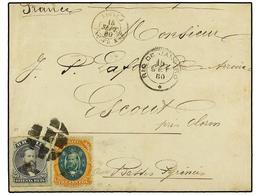 529 BRASIL. Sc.64, 78. 1880. RÍO DE JANEIRO A FRANCIA. <B>80 Reis</B> Violeta Y <B>300 Reis</B> Naranja Y Verde. Mat. <B - Sonstige & Ohne Zuordnung