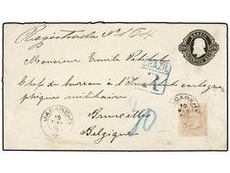 552 BRASIL. Sc.85. 1889. JACAREHY A BRUSELAS (Bélgica). Entero Postal De <B>200 Reis</B> Negro Con Franqueo Adicional De - Other & Unclassified